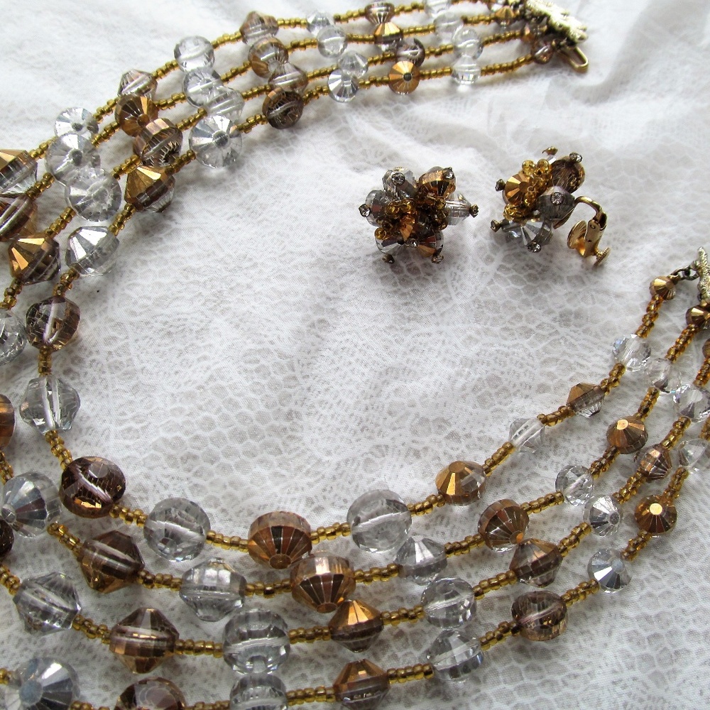 Vendome signed vintage AB necklace and earrings